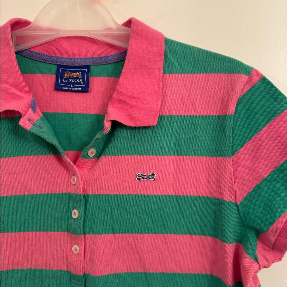 Le Tigre Kids Polo with Pink and Green Stripes